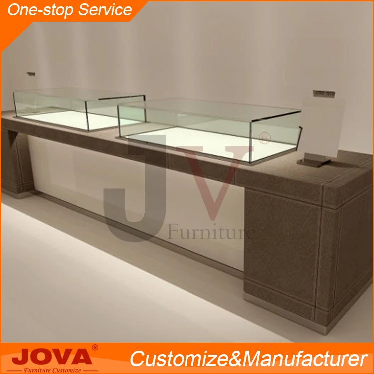 Custom made used jewelry display cases, modern wooden mirror jewelry display cabinet, glass jewellery showroom furniture design