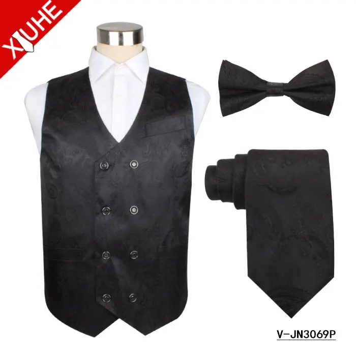
Slimming 100 Polyester Men Vest New Design Paisley Double Breasted Wedding Waistcoat Set 