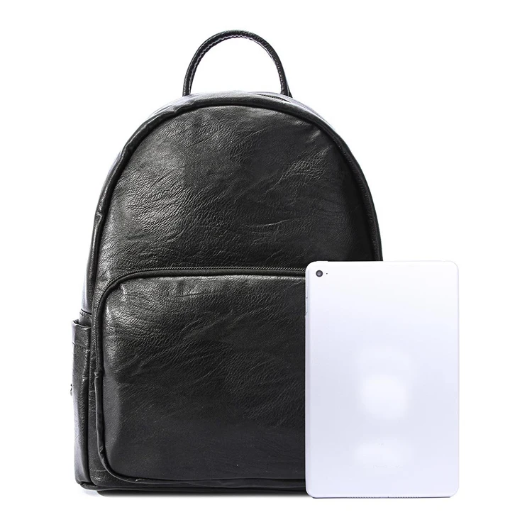 Hot Sell Styles Korean Natural Pattern Black PU Oil Leather Backpacks for Women