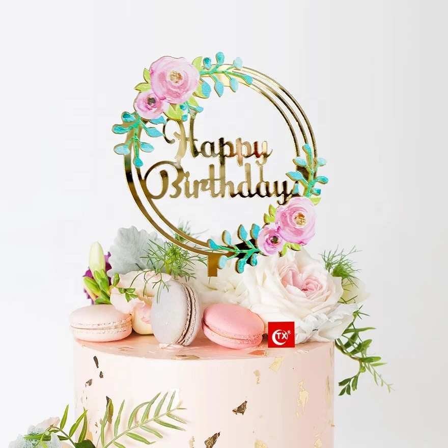 
TX New Products 3d Art Printing Happy Birthday Gorgeous Colorful Acrylic Cake Topper For Birthday Party Supplier 