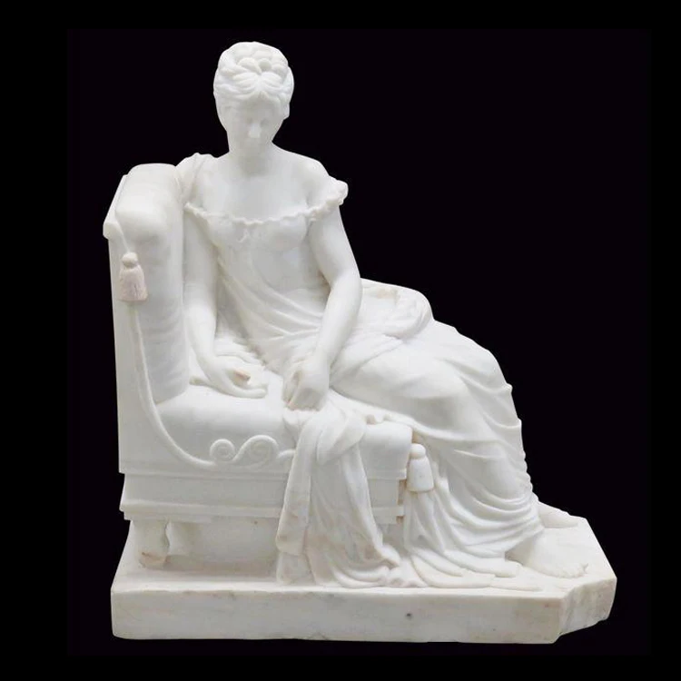 Beautiful erotic naked statue sitting on bench elegant stone nude woman sculpture