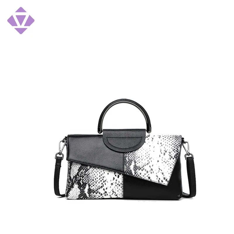 
2019 hot sale high quality lady fashion snake print PU leather contrast color handbag evening bag clutch Paquete nocturno 