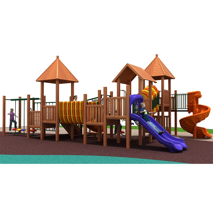 Professional production wooden playground outdoor multifunctional wooden small slide children playground equipment for sale