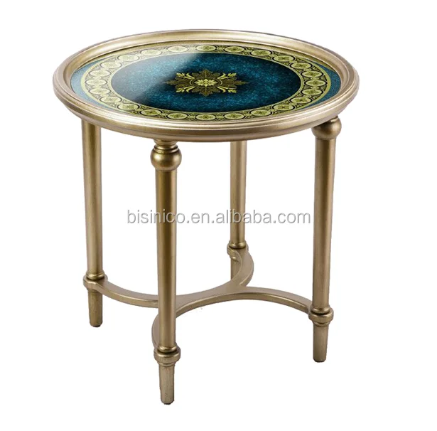 Elegant Antique American Style Solid Wood Glass Top Hand Painted Small Coffee Table For Living Room BF05- FH0202
