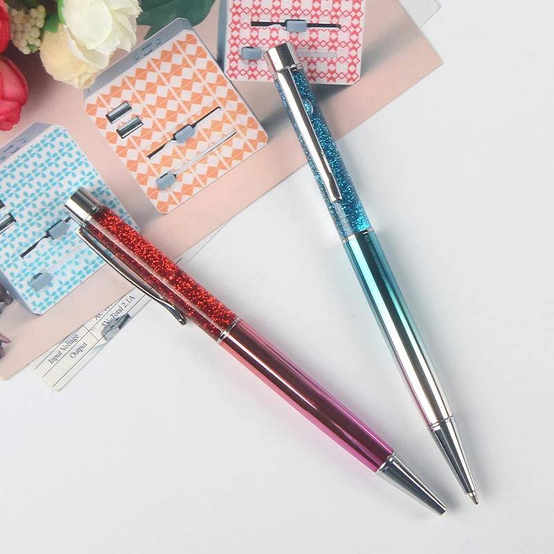 Jingda gradual change color bling glitters pen wedding gift floating ball pen