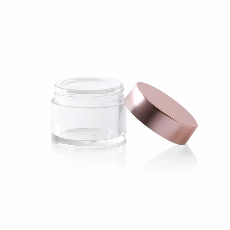 
15g petg cosmetic skin care cream jars seal with rose gold aluminum cap 
