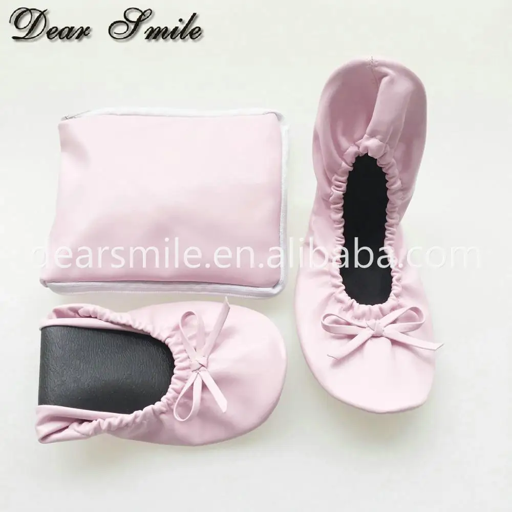 Hot Selling ladies pink flats foldable ballet shoes with bag for driving ,shopping and party dance 2023 free shipping