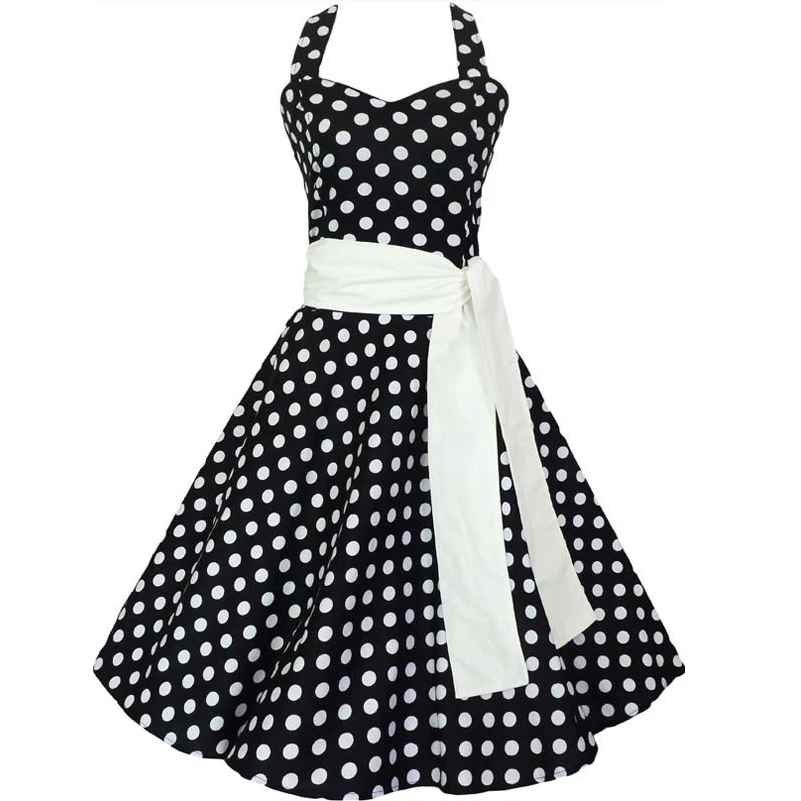 vintage polka dot black white rockabilly bohemian hip hop dresses large sizes