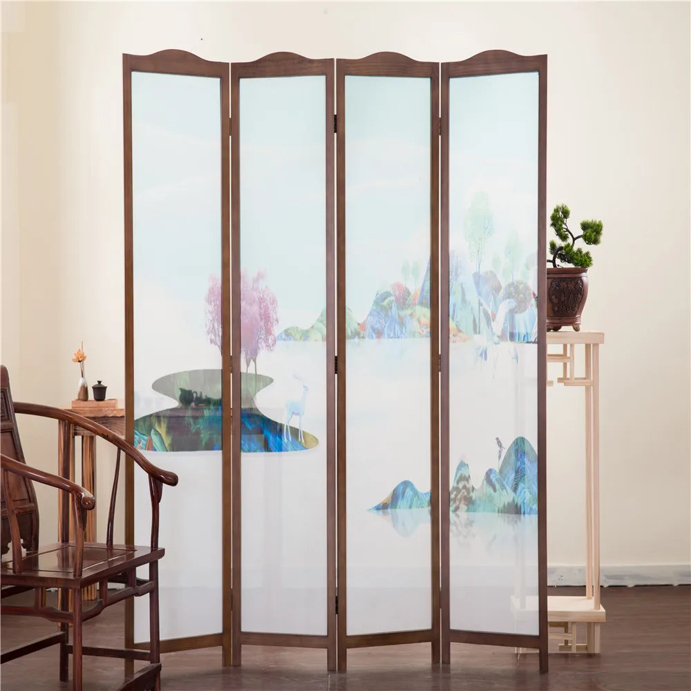 Solid Chinese Wooden Home Decor Indoor Folding Wood Privacy Screen Room Divider