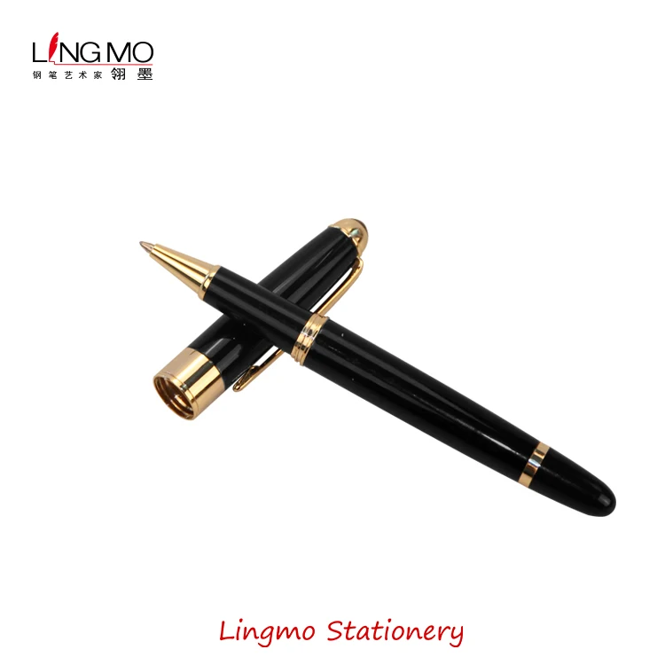 Lingmo High Quality Luxury Metal Rollerball Pen Black Gold with OEM Custom Logo