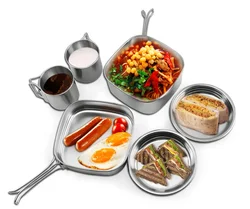 Backpacking Camping Cookware Picnic Cooking Cook Set for Hiking 6 pcs/set, 201 Stainless Steel