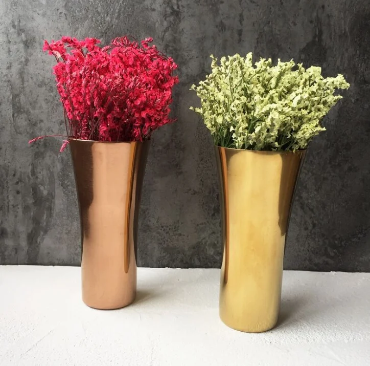 Оптовая продажа 551-11 Роскошная розовая золотая металлическая ваза для цветов из нержавеющей стали 304 для украшения дома