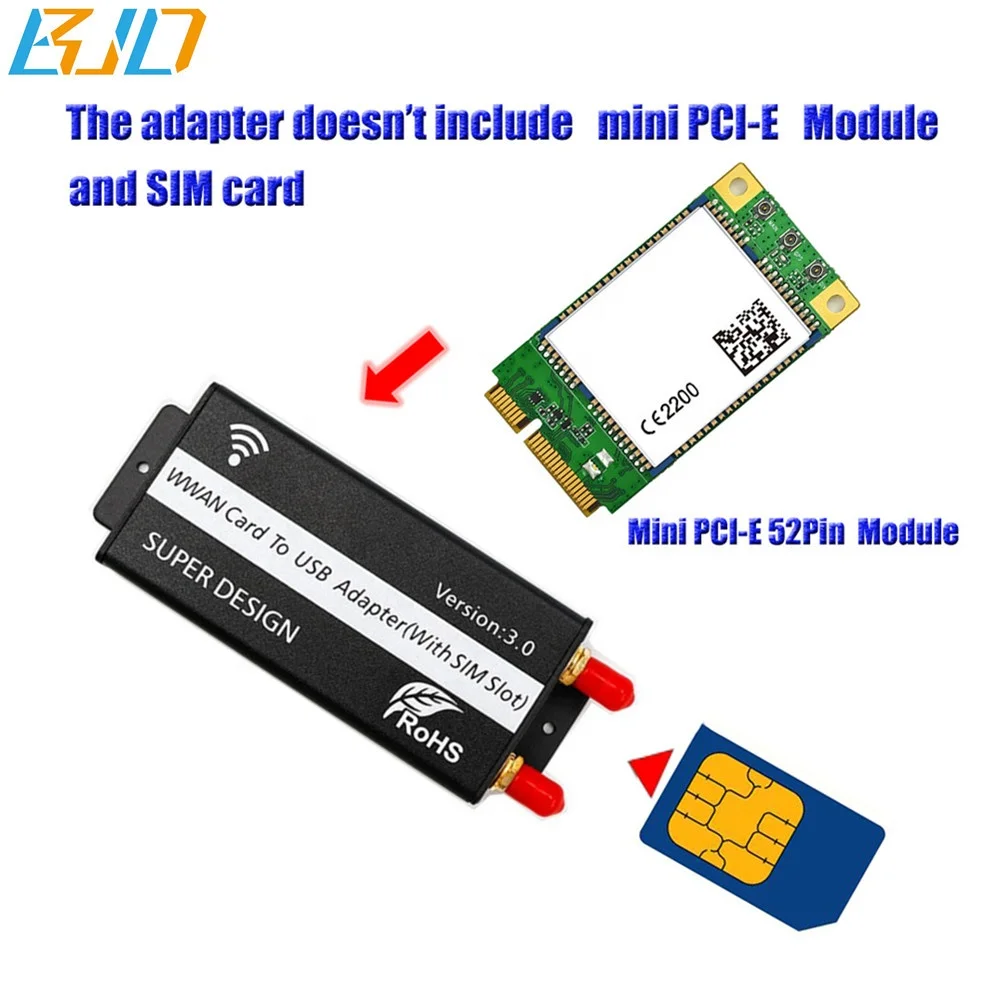 Mini PCI-E to USB 2.0 Wireless Module Adapter Card SIM Slot Dual Antenna Protection Case for GSM 3G 4G LTE Modem