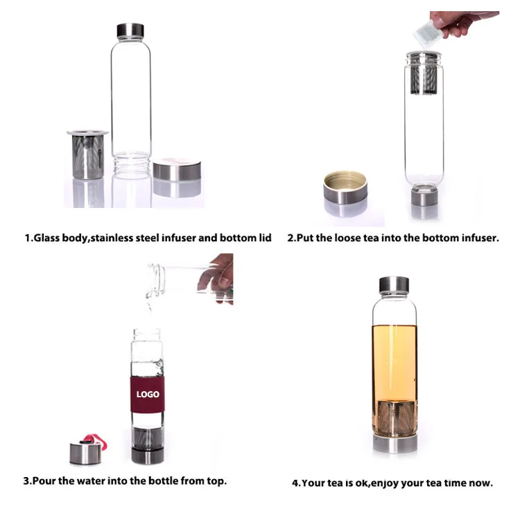 Hot sale borosilicate glass bottles with filters and protective cover
