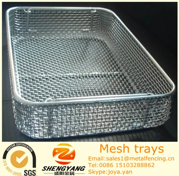 
Surgical instrument tray with handles rectangular wire baskets stainless steel 11