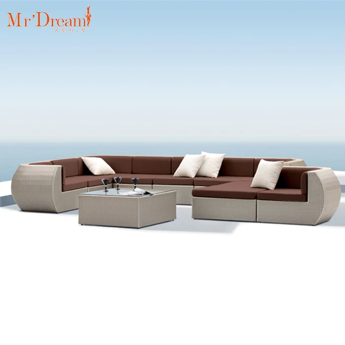 Factory wholesale competitive lifestyle holiday Inn hotel plastic rattan wicker L shape sofa furniture