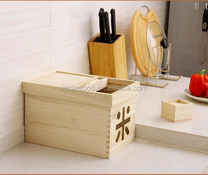 Natural paulownia wood made rice bin [paulownia solid / dehumidifying effect / insect effect]