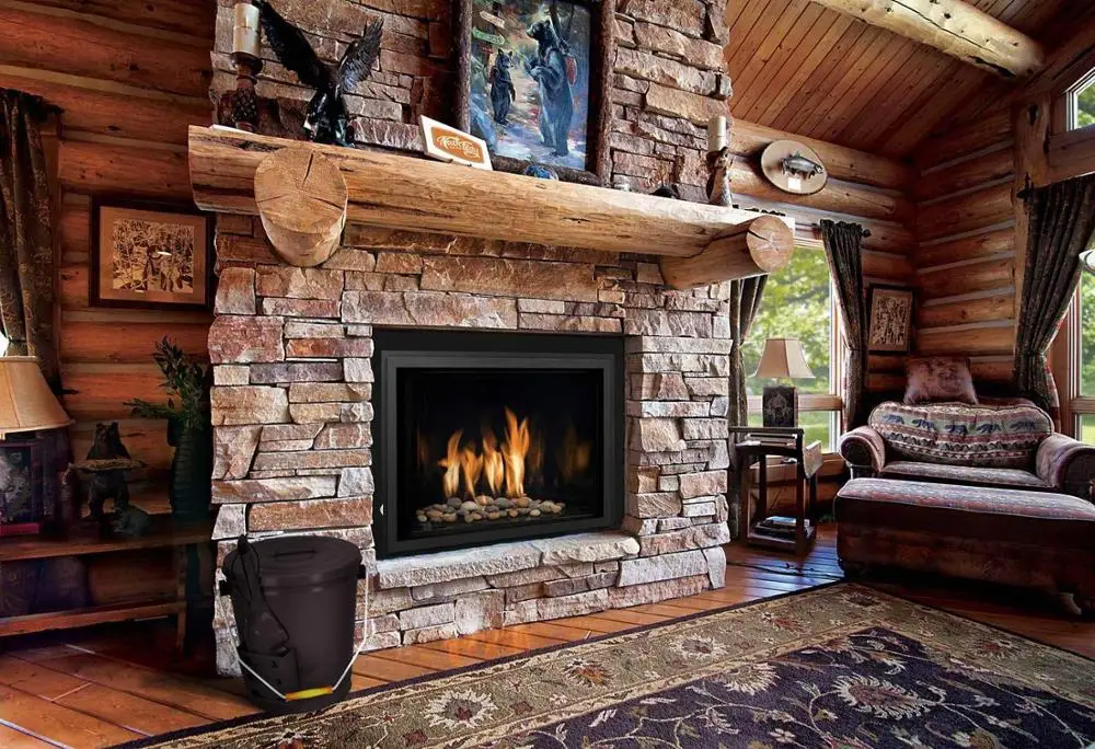 Black Ash Bucket with Lid and Shovel For Fireplace