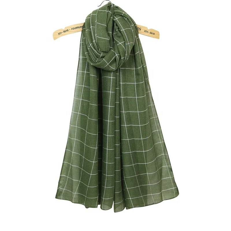 Wholesale Hot Selling Fashion Long Plain Plaid Cotton Check Scarf Women  Solid Color Shawls Ladies Soft Viscose Grid Hijab Scarf