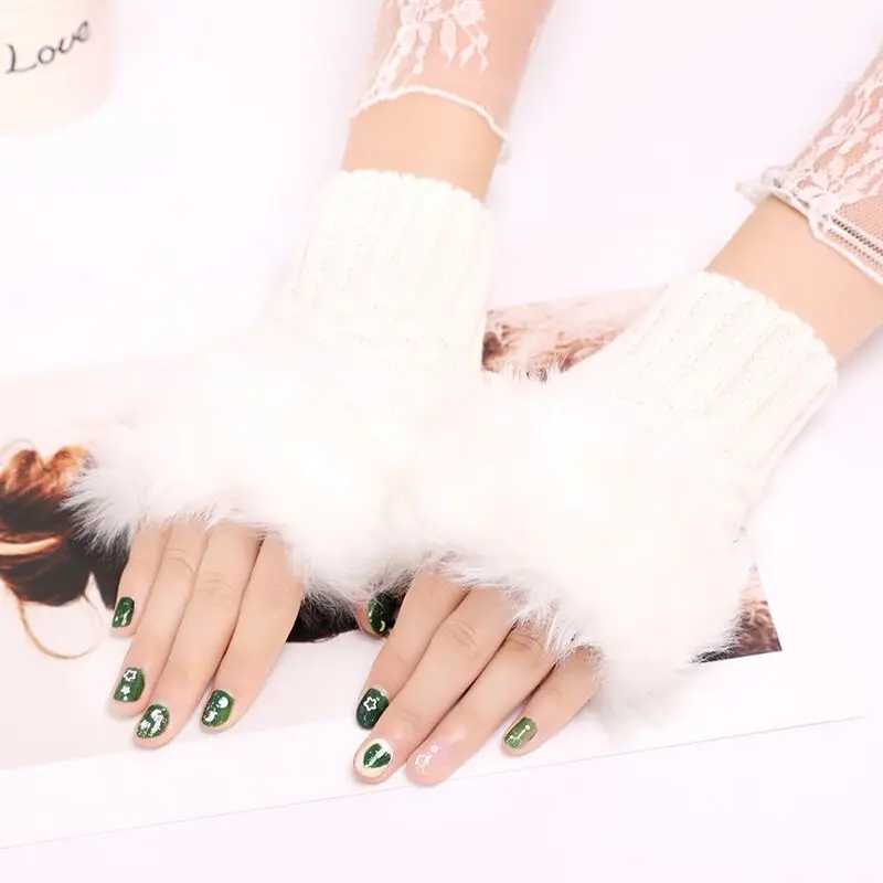 Winter Warm Faux Rabbit Fur Mittens Fashion Fingerless Glove Soft Winter Gloves Women Hand Gloves