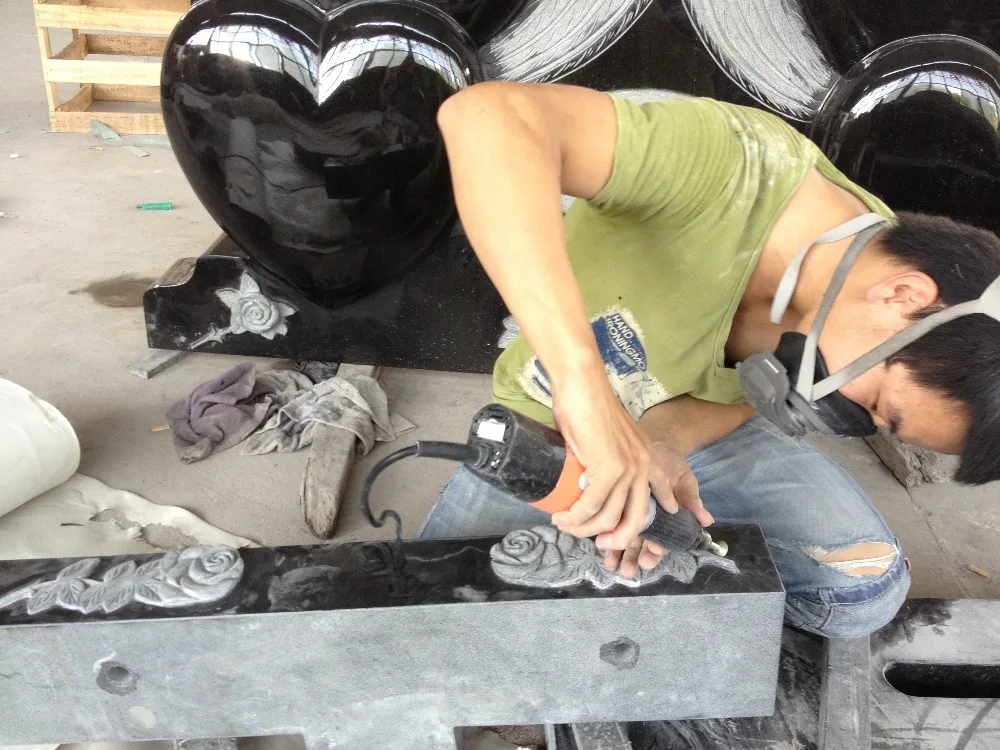 Custom Heart Shape Tombstone,Star Galaxy Black Granite Stone Memorial Monument