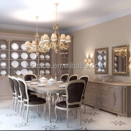 Elegant Design Hand Carved Oval Dinner Table With Chairs, Unique Design Dinning Table For Eight Castle Dinning Room Furniture