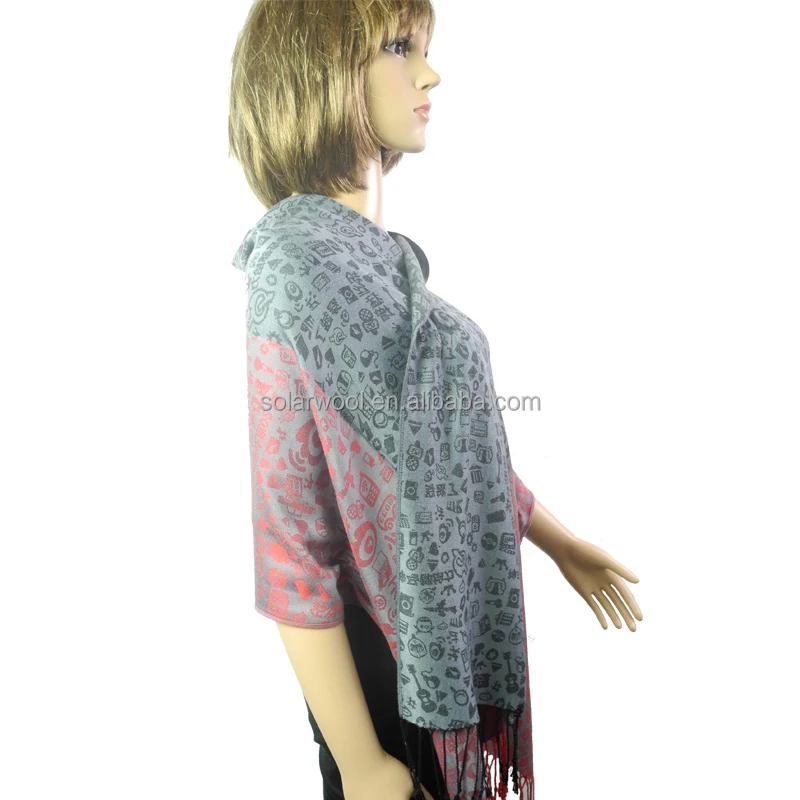 Solarwool Anti-Shrink Comfortable Fashional National Printed Merino Wool Scarf Shawl