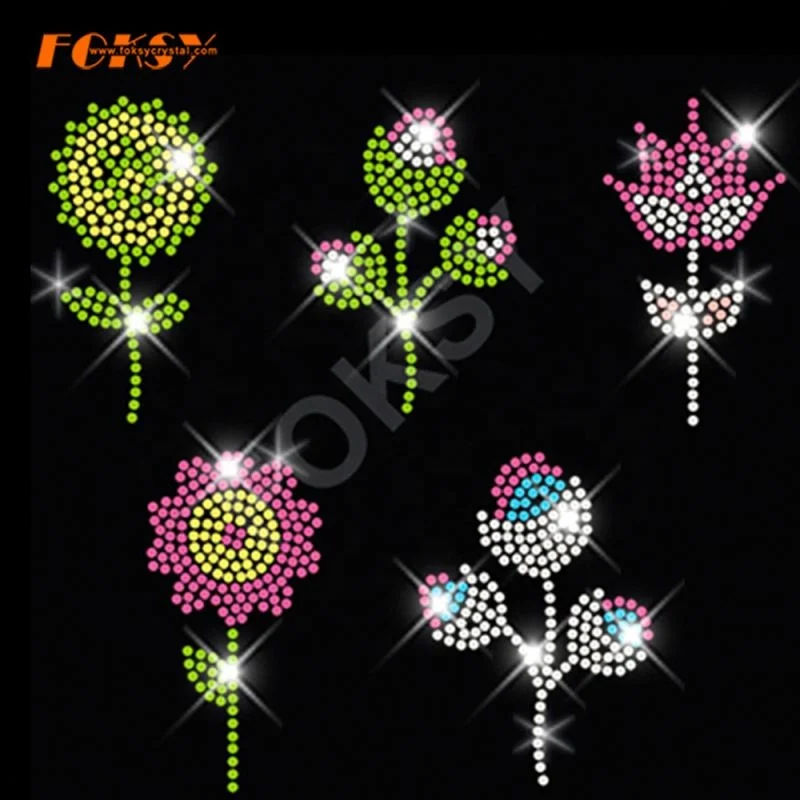 Rhinestone Iron Ons Flower Patches For Clothing -FOKSY