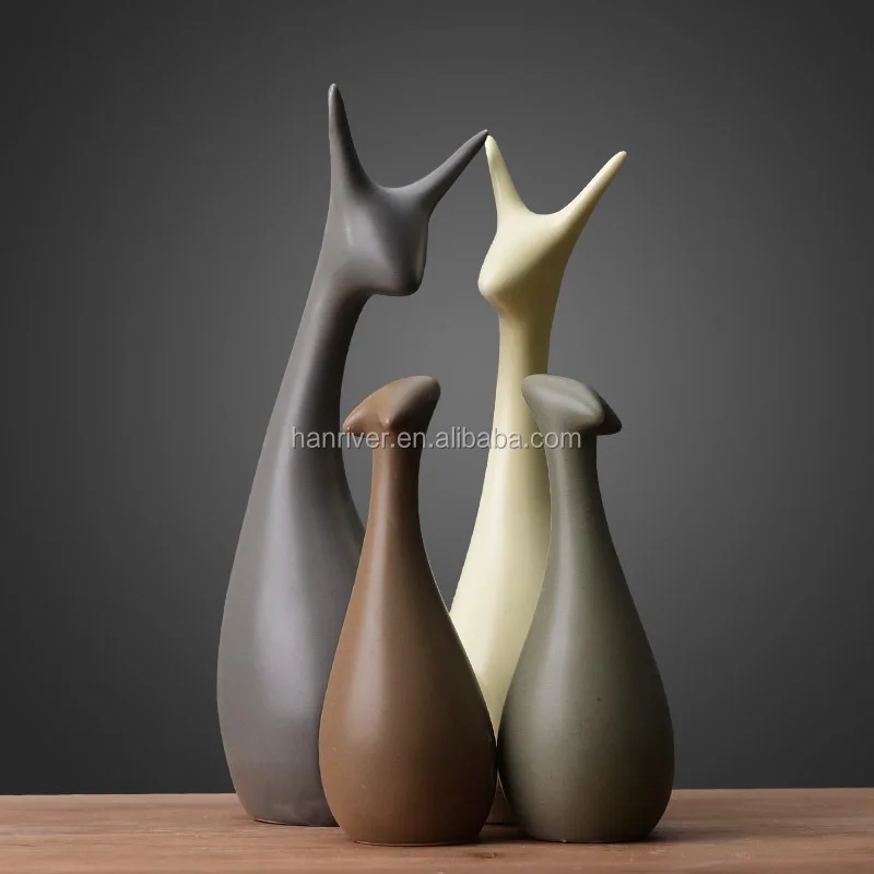 Ceramic Porcelain Animal matte glazing Deer Swan Figurine For Decoration