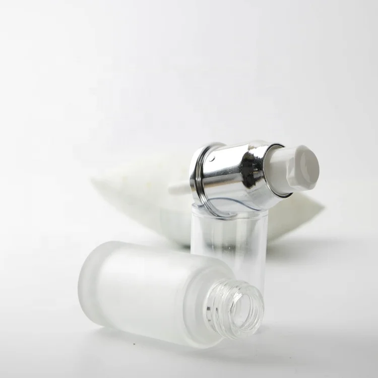 Top quality 30ml frosted transparent glass empty vacuum pump airless bottle for skin care lotion