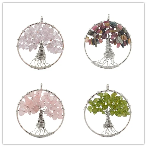Wholesale Natural Crystal Stone Necklace Bracelet Jewelry Tree Of Life Pendant Charms For DIY Jewellery Making