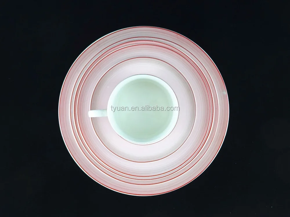 New bone china 28 pcs unbreakable italian porcelain dinnerware dinner plate set with red stripe