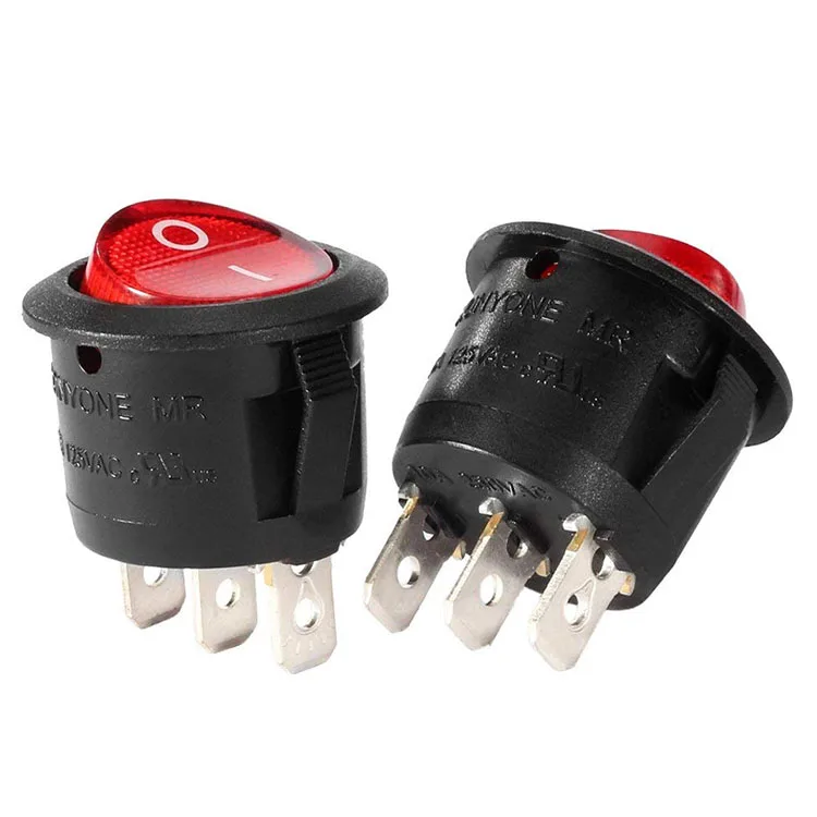 220V 110V Neon lamp illuminated micro round rocker switch KCD1-106