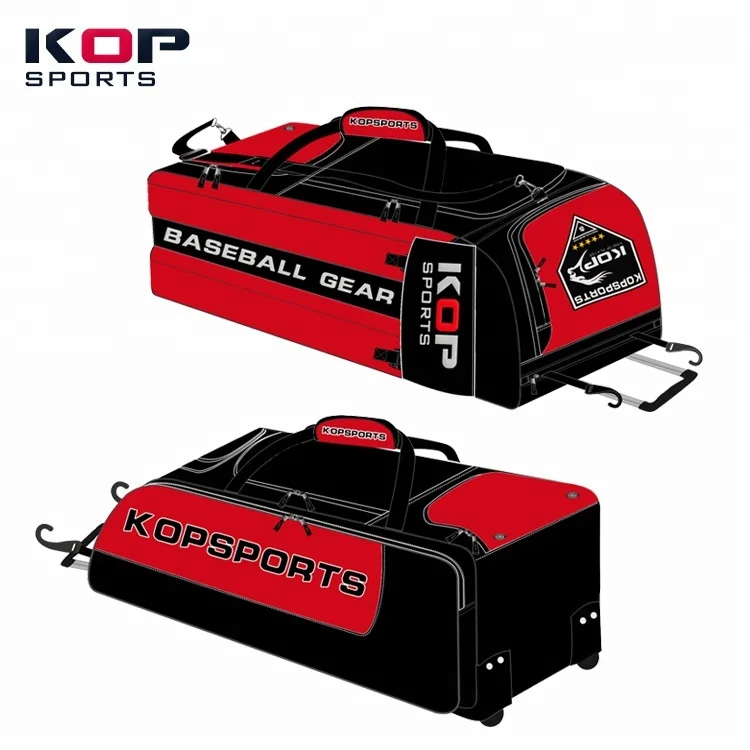 2019 Red Durable Wheeled Baseball Bat Bag for Catchers Gear