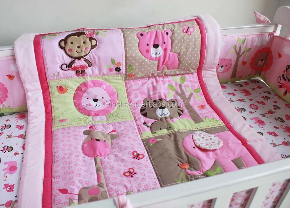 
3-13 Piece Crib Bedding Set for Girl Baby Bedding Set with embroidery application 