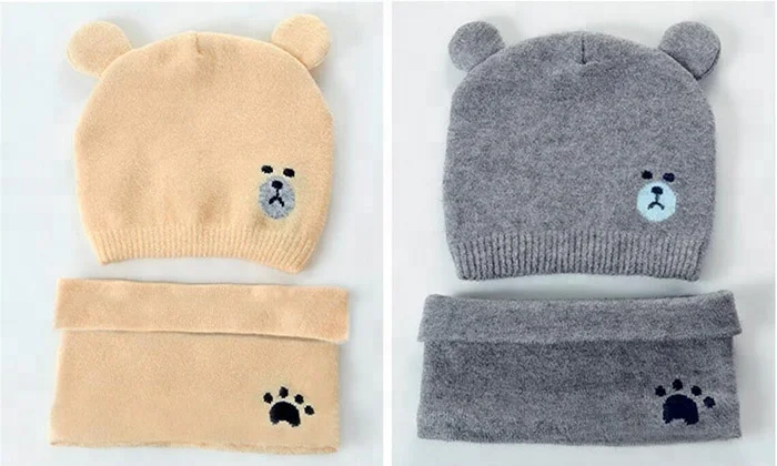 100% Cotton Bear Knitted Soft Winter Organic Baby Beanies Toddlers Hats