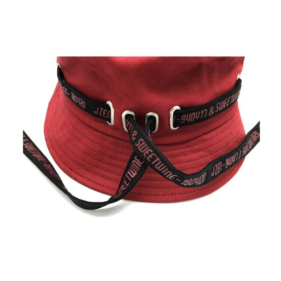personalized red korean stylish adjustable custom bucket hat with string