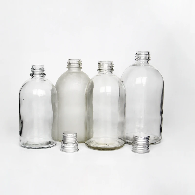 Stock 250ml/500ml  Round Bubble Tea/Milk Tea/ Kombucha Beverage Glass Bottle With Cap