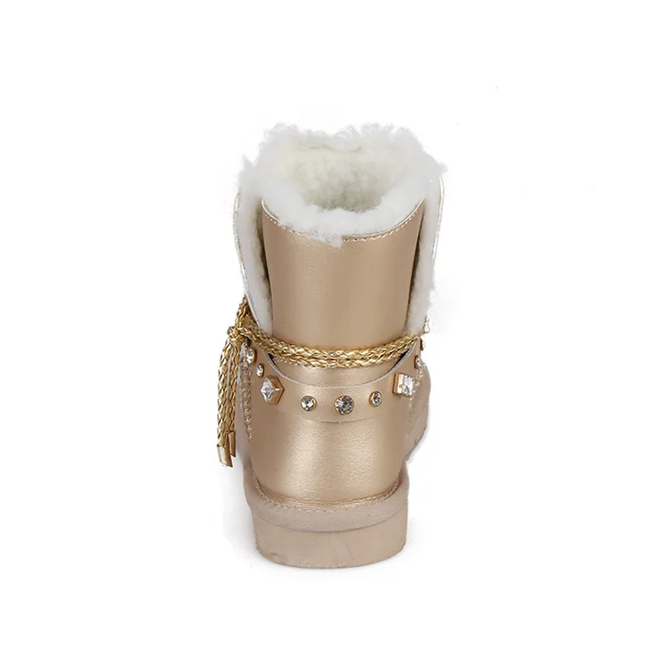 
PU upper material women mid calf water resistant wool lined short winter snow boots 