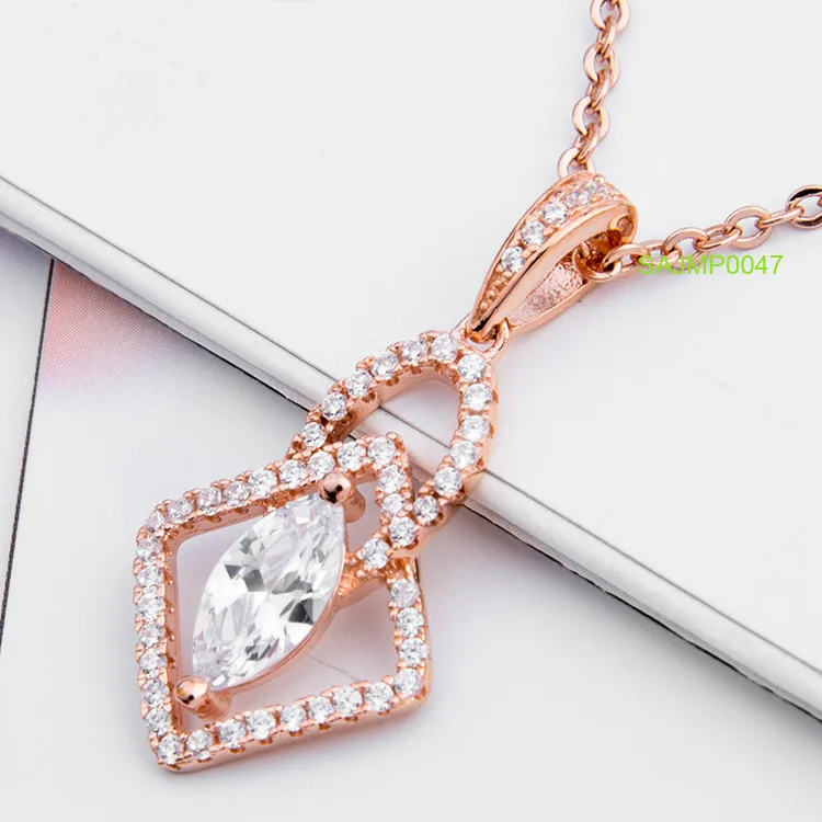 Sevenajewelry Sajmp0047 Retro Marquise Gemstone 18K Rose Gold Filled Solid 925 Sterling Silver Pendants And Charms For Engraving