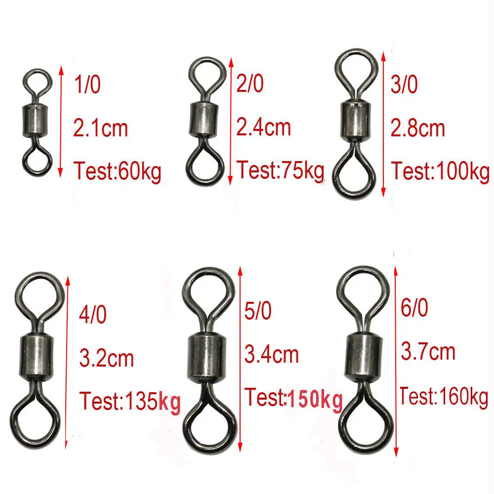 Wholesale Fast Rotation Fishing Rolling Barrel Swivel Fishing Hook Line Connector 10#-6/0 50pcs/set Carp Fishing Accessories