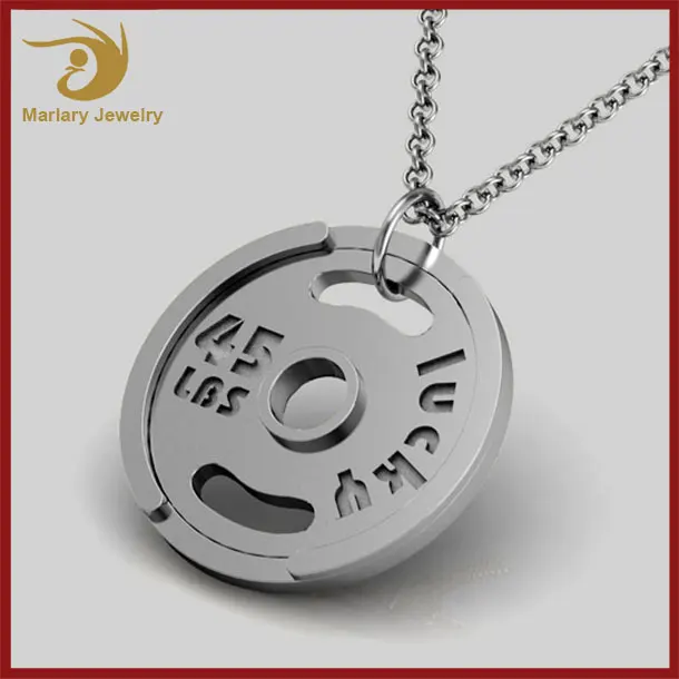 Fitness Jewelry Custom Stainless Steel Bodybuilding Weight Plate Pendant Weight Plate Necklace