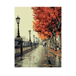 Autumn streets with colourful deciduous leaves Decorative indoor hanging Painting by numbers Diy Digital Oil Painting with Frame