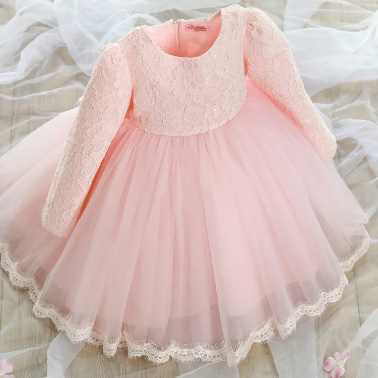 WONDERLAND children clothes princess dress pink color cotton lace dress latest children