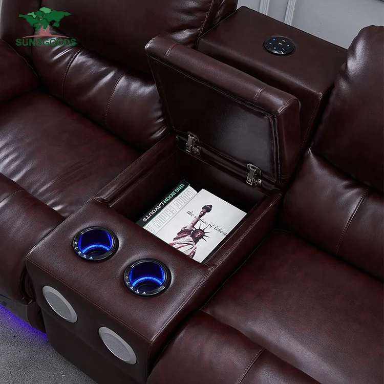 Custom Luxury Home Theater Seat, Black Leather Home Theater Chairs, Home Theater Chair Cup Holder Recliner