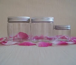 custom pink metal lid empty clear plastic 300 ml pet jar