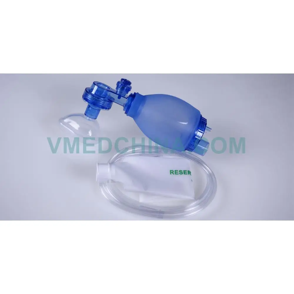 VMEDCHINA First Aid Bvm Device Paediatric Ambu Bag Reusable Newborn Oxygen Bag Valve Mask Set Blue Tw8131