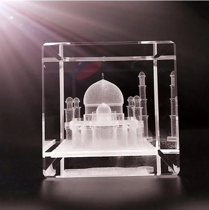 India Reigional Feature Taj Mahal Design 3D Laser Engraving Crystals Block For Souvenir Gifts