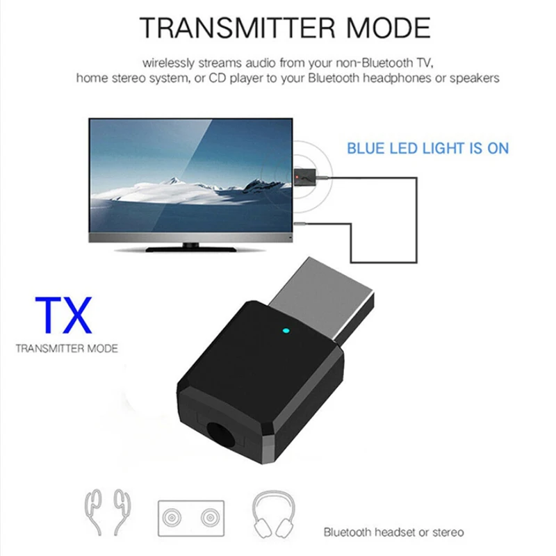 2 in 1 BT5.0 Receiver Audio Adapter Portable TX RX Mode BT Transmitter Receiver