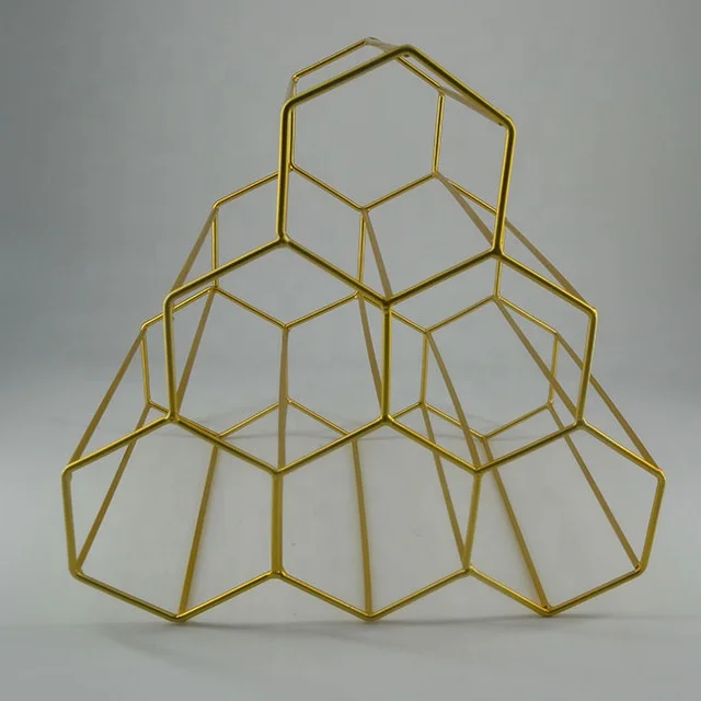 Wholesale home tabletop metal creative hexagon wine rack